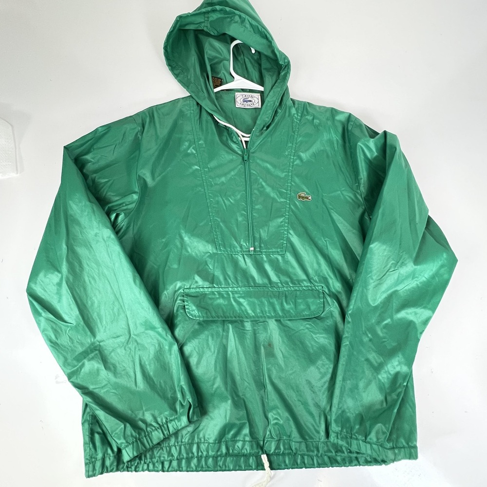 VINTAGE Lacoste Jacket Mens Nylon Green Hooded Pullover Anorak Windbreaker 90s M